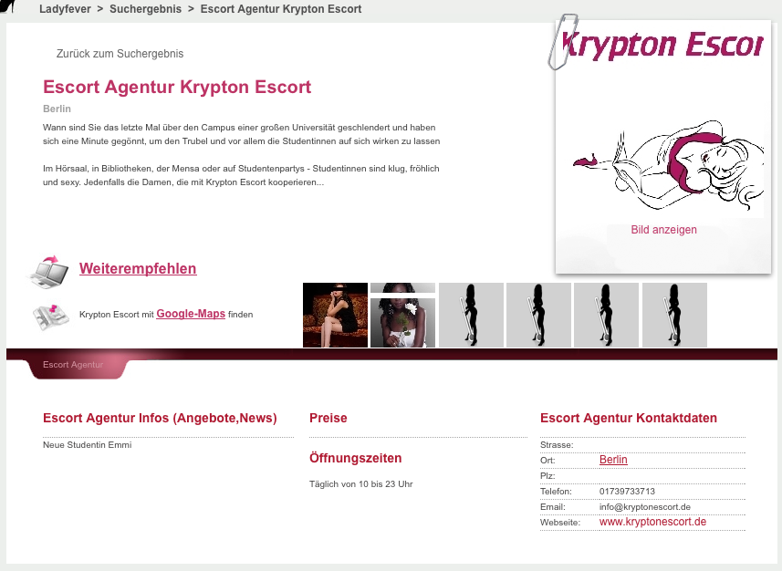 Die Escort Ladies von Krypton Escort aus Berlin nun auch auf der überregionalen erotischen  Suchmaschine LadyFever.de